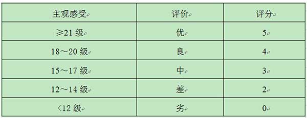 表8 LED显示屏灰阶表现力1（亮度鉴别等级）评分表