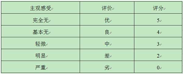 表10 LED显示屏回扫线或频闪现象评分表