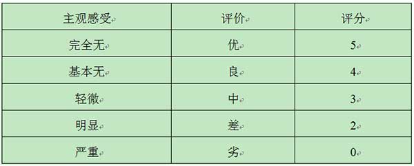 表11LED显示屏虚影现象评分表